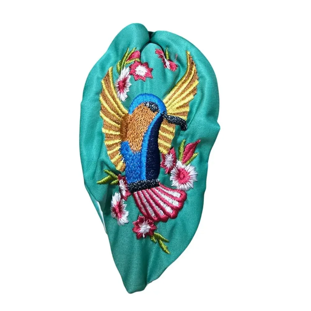 Piper-K Headband Green Fabric Colorful Embroidered Hummingbird Motif NWT